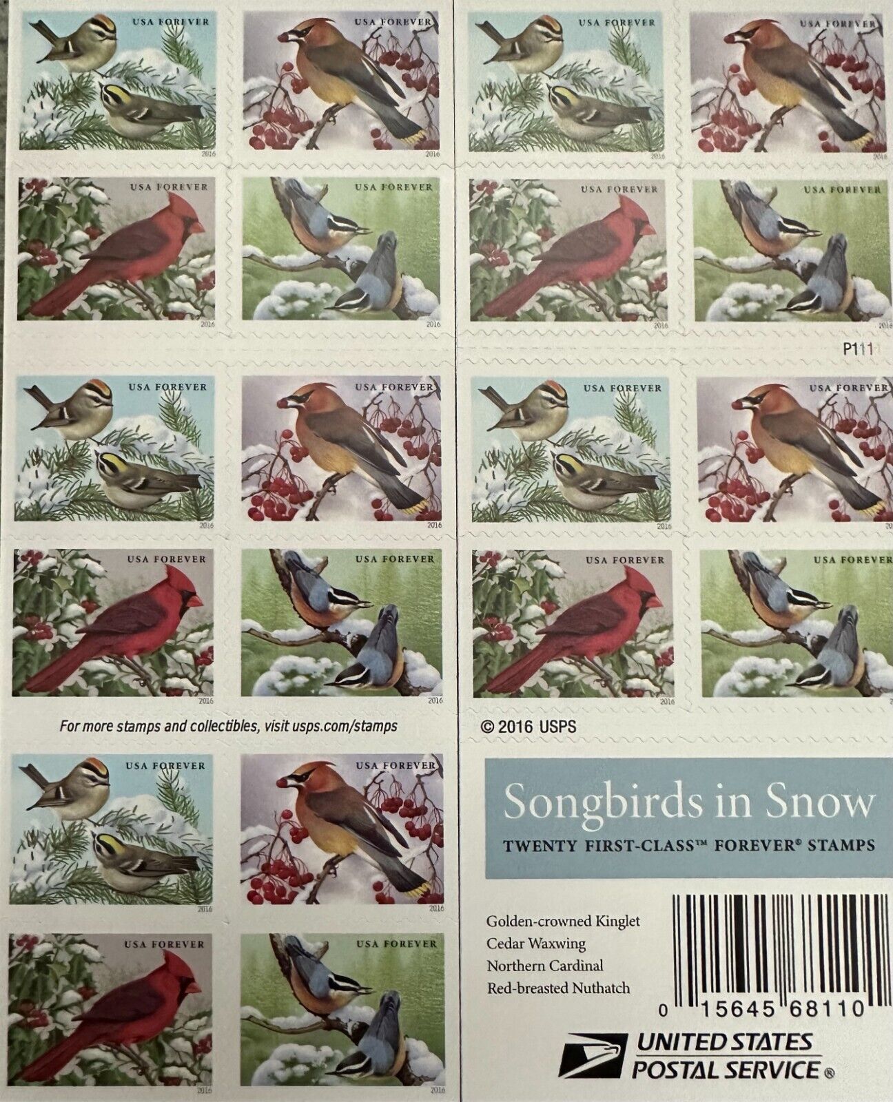 Songbirds in Snow 2016 - 5 Sheets / 100 Pcs