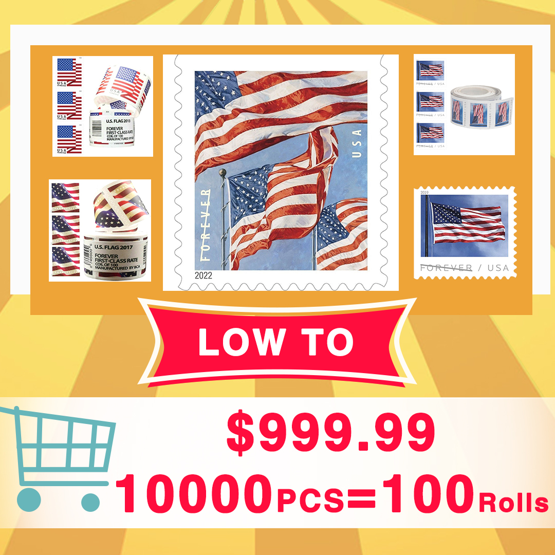 100 Rolls of US Flag, $999.99/10000PCS!