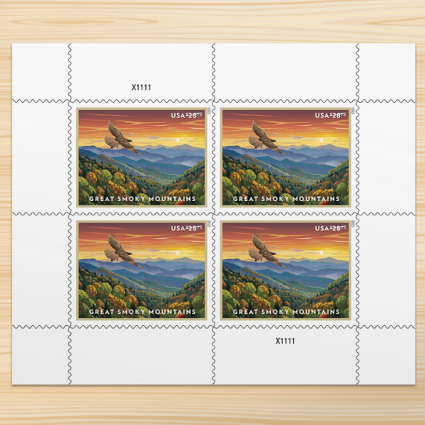 $28.75 Priority Mail Express Great Smoky Mountains, Sheet of 4