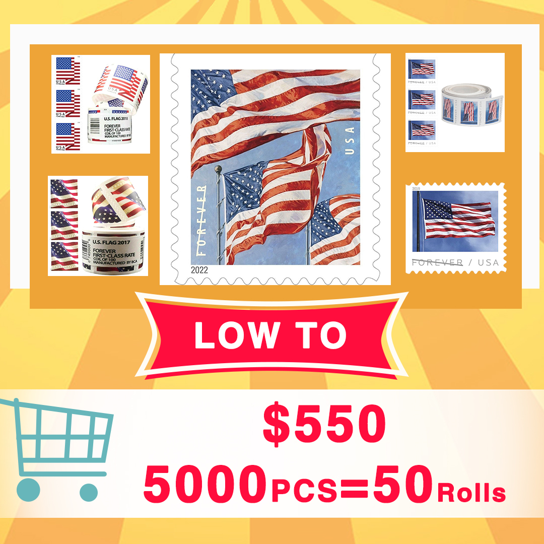 50 Rolls of US Flag, $550/5000PCS!