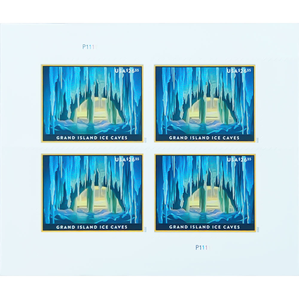 $26.35 Priority Mail Grand Island Ice Caves, Sheet of 4
