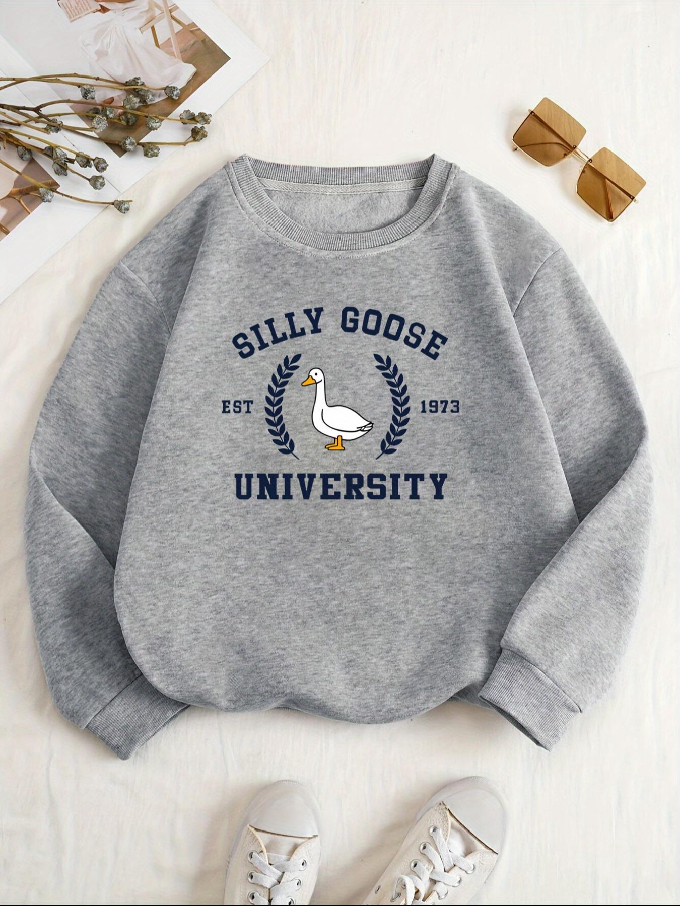 1 piece of letter duck pattern, casual long sleeve round neck sweatshirt, suitable for autumn and winter, women's clothing mens