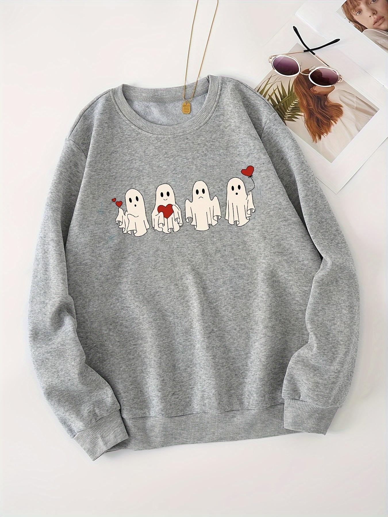 1 piece of cartoon printed women's soft plush sweater, round neck sweater long sleeve casual warm winter