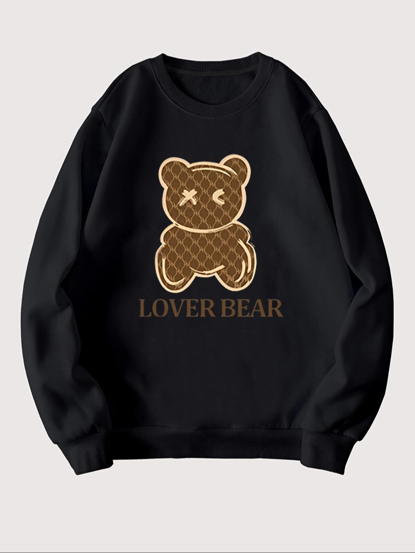 1 piece of bear claw print casual round neck sweatshirt, drawstring long sleeve sports, women's clothing