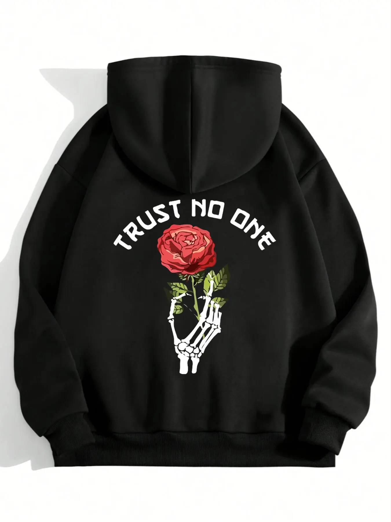 Women's Rose & Skeleton Hand Print Pocket Hoodie, Fashion Casual Hooded Sweatshirt for Daily Holiday Outdoor Wear, Women Clothing for Fall & Winter