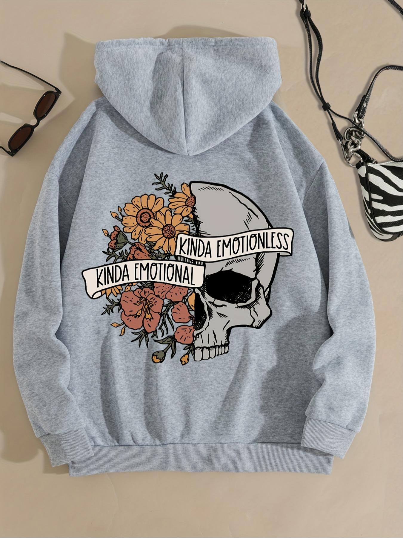 Women's Floral & Skull Print Hoodie, Fashion Casual Hooded Sweatshirt for Daily Holiday Outdoor Wear, Ladies Clothes for Spring & Fall