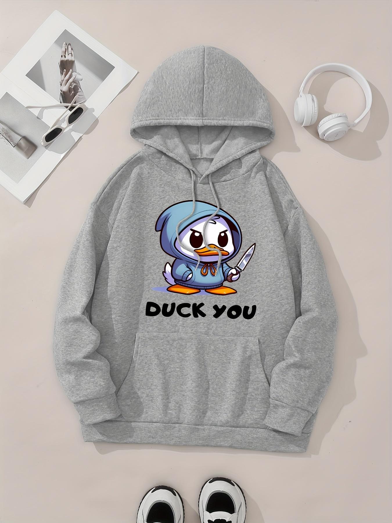 Women's Duck Print Pocket Hoodie, Fashion Casual Long Sleeve Hooded Sweatshirt for Daily Holiday Outdoor Wear, Ladies Clothes for Fall & Winter