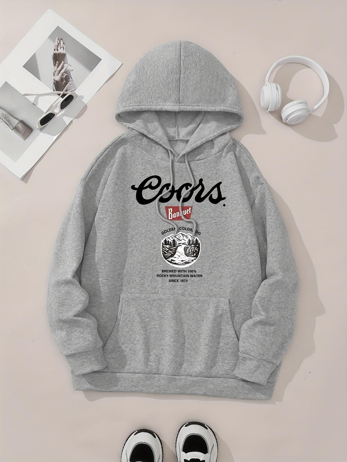 Women's Landscape & Letter Print Drop Shoulder Hoodie, Fashion Casual Drawstring Pocket Hooded Sweatshirt for Daily Holiday Outdoor Wear, Women Clothing for Fall & Winter