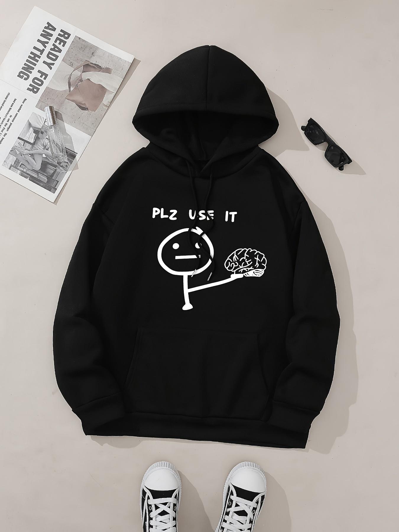 Women's Brain Print Hoodie, Fashion Casual Letter Print Hooded Sweatshirt for Daily Holiday Outdoor Wear, Women Clothing for Fall & Winter