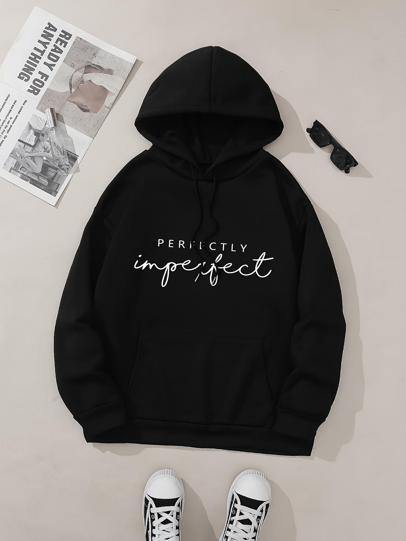 Women's Letter Print Pocket Hoodie, Casual Long Sleeve Hooded Sweatshirt for Fall & Winter, Women's Clothes for Daily Wear