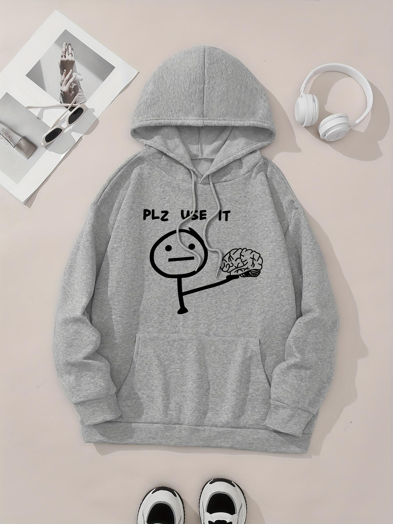 Women's Brain Print Hoodie, Fashion Casual Letter Print Hooded Sweatshirt for Daily Holiday Outdoor Wear, Women Clothing for Fall & Winter