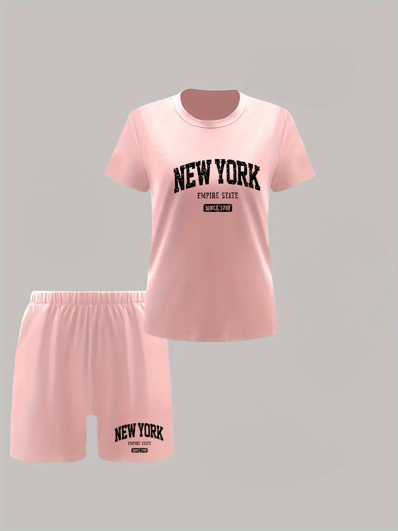 Rock heritage, New York print t-shirt, short sleeve crew neck casual top for summer & spring, Women's clothing