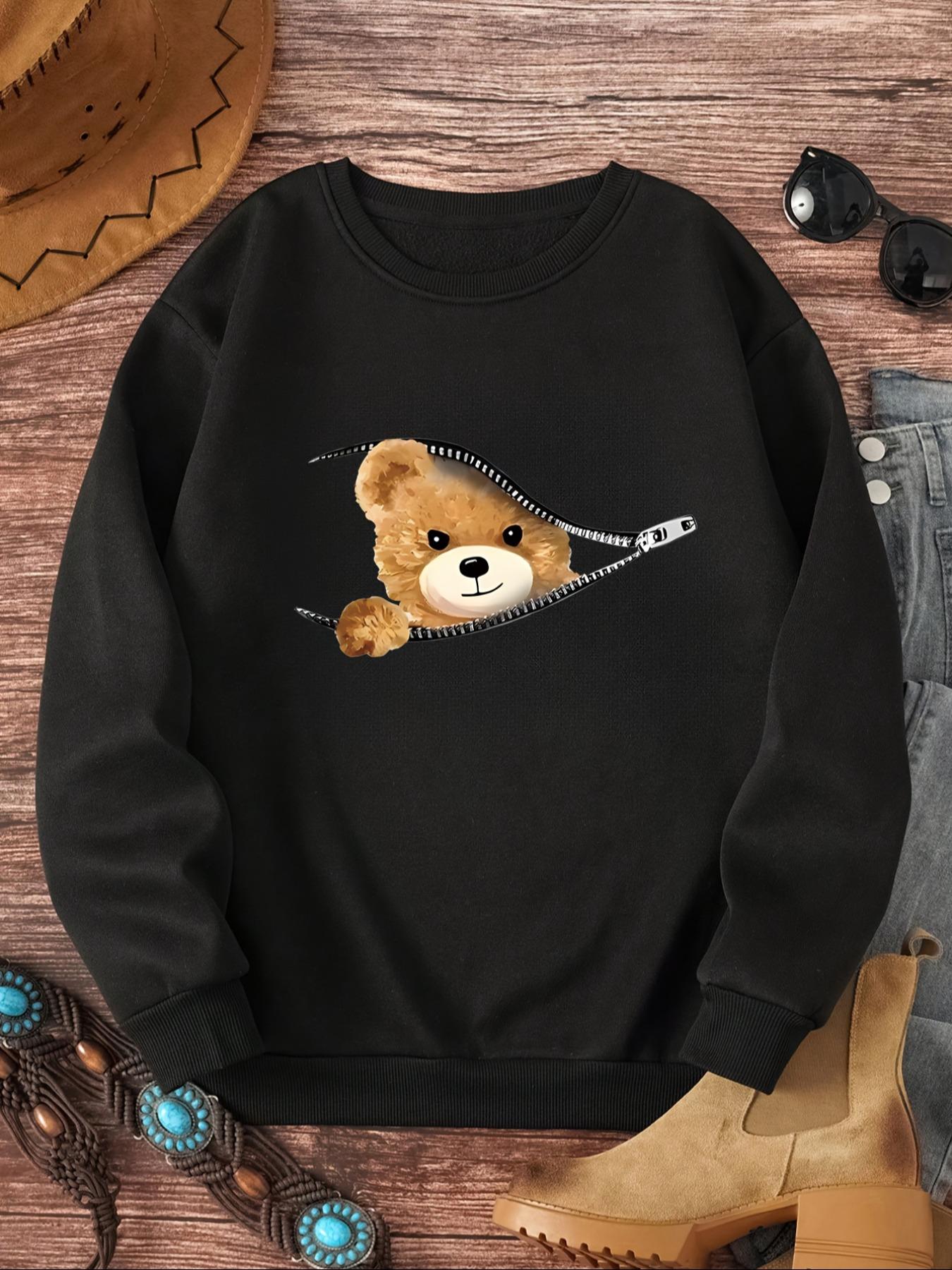 Women's Bear Print Sweatshirt, Fashion Casual Long Sleeve Pullover for Daily Wear, Ladies Fall & Winter Clothes