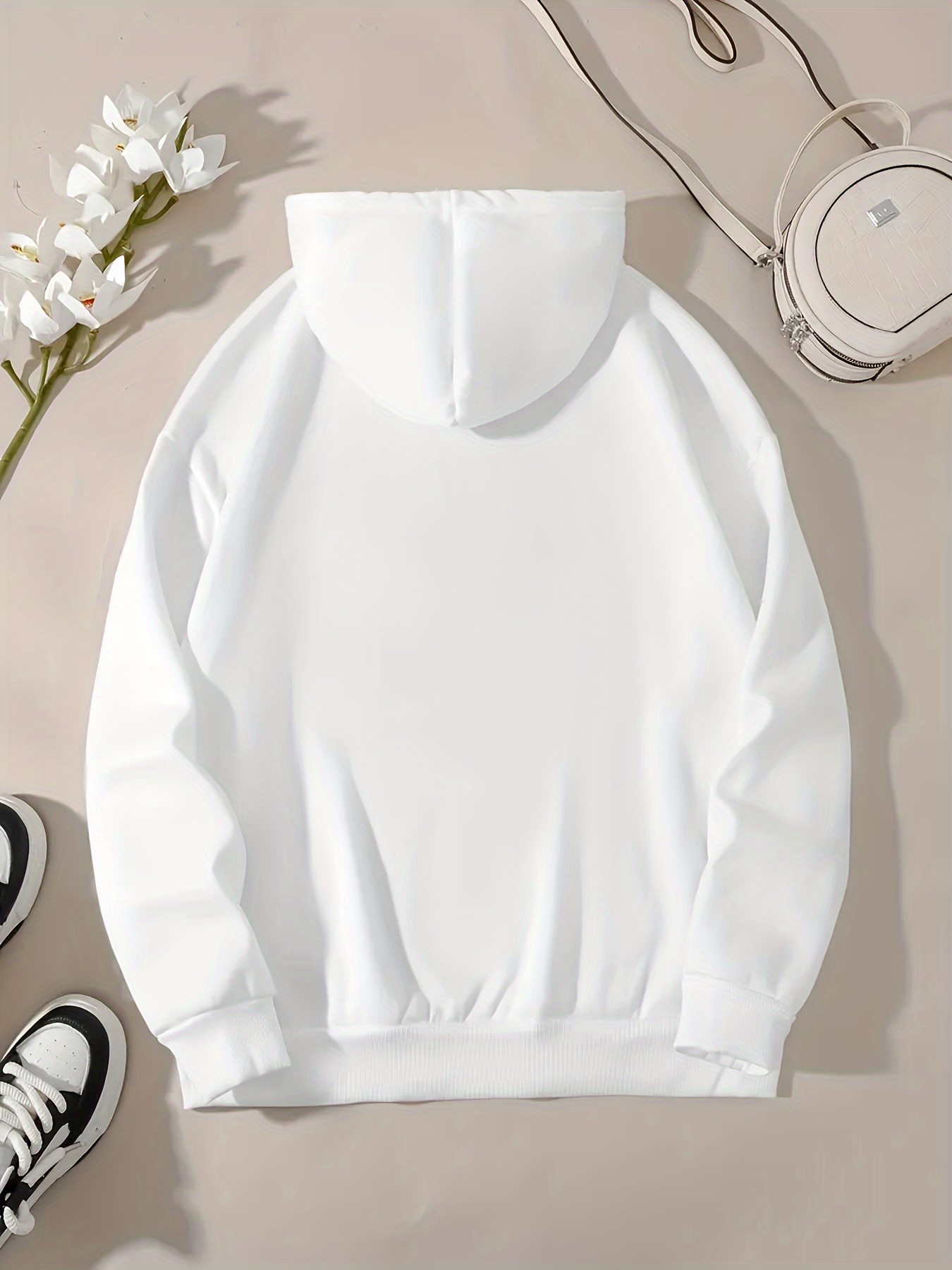 Unisex Paris Print Hooded Sweatshirt, Casual Style Long Sleeve Pullover with Drawstring and Front Pocket for Women, Sporty Athletic Hoodie For Fall & Winter