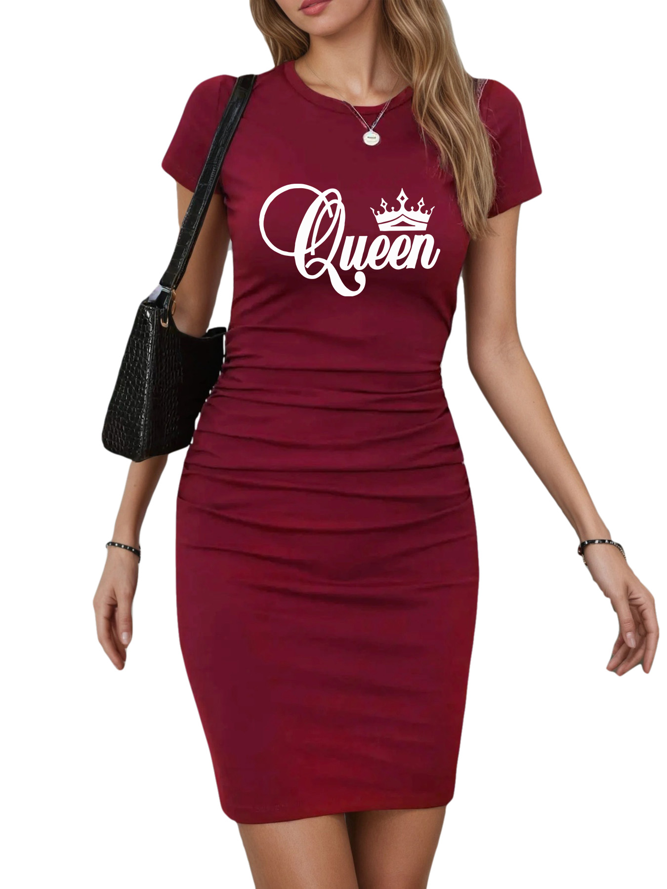 Women'S Stylish Black T-Shirt Dress with  Queen  Print - Short, Round Neck, Medium Stretch Fabric, Perfect for Spring/Summer, Casual to Semi-Formal Attire, Casual Attire | Graphic Tee Dress | Comfortable Fit, T Shirts