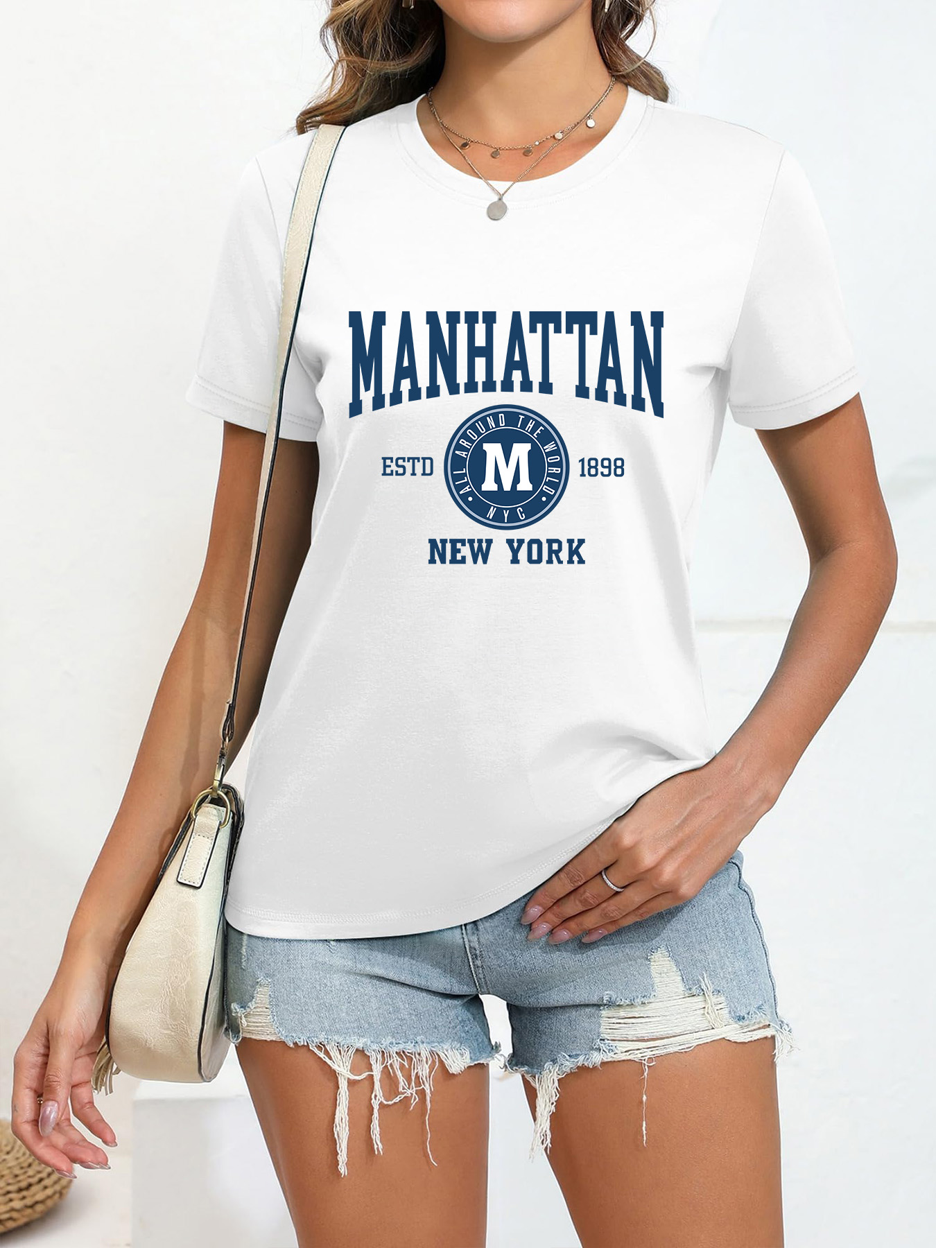 Women's Short Sleeve T-Shirts, Fashionable Bottom Print Tops, Soft and Versatile, Letter Print
