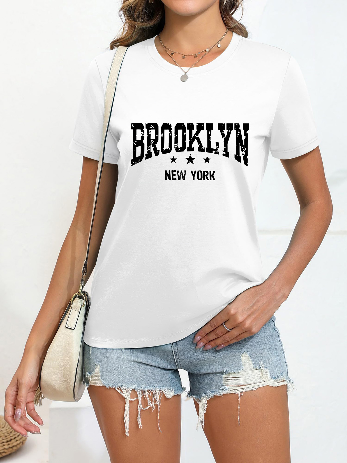 Women's Short Sleeve T-Shirt - BROOKLYN Print Design, Breathable Round Neck Casual Top, Machine Washable Spring Summer Fashion Essential, Ladies T Shirts