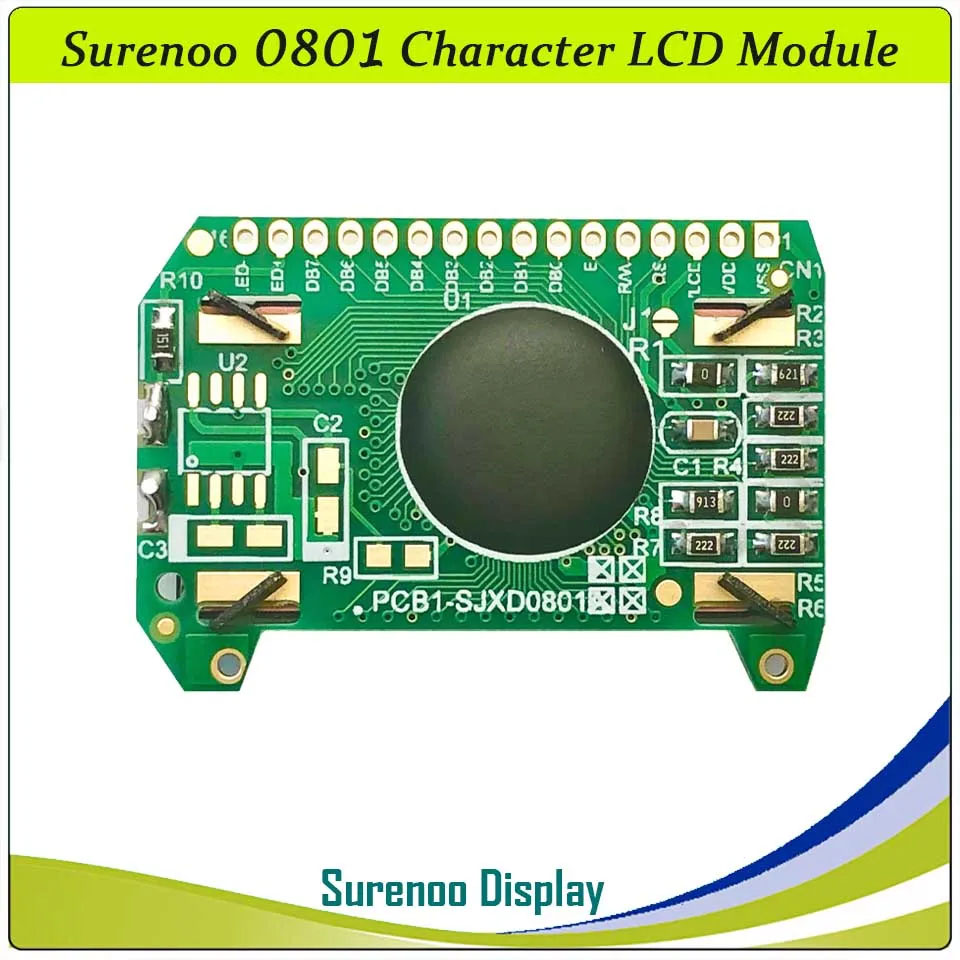 SLC0801D PCB=39.80X27.50MM 0801 8*1 Surenoo Character LCD Module Display Screen Panel 6800 4-bit 8-bit Parallel Serial IIC I2C AIP31066 SPLC780D ST7066 Controller STN Yellow Green LED Backlight