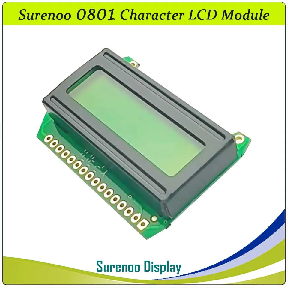 SLC0801D PCB=39.80X27.50MM 0801 8*1 Surenoo Character LCD Module Display Screen Panel 6800 4-bit 8-bit Parallel Serial IIC I2C AIP31066 SPLC780D ST7066 Controller STN Yellow Green LED Backlight