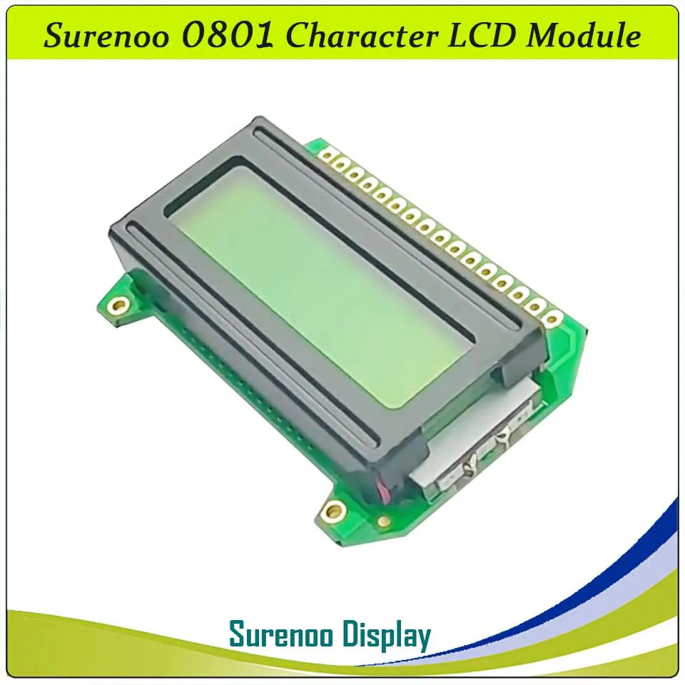 SLC0801D PCB=39.80X27.50MM 0801 8*1 Surenoo Character LCD Module Display Screen Panel 6800 4-bit 8-bit Parallel Serial IIC I2C AIP31066 SPLC780D ST7066 Controller STN Yellow Green LED Backlight