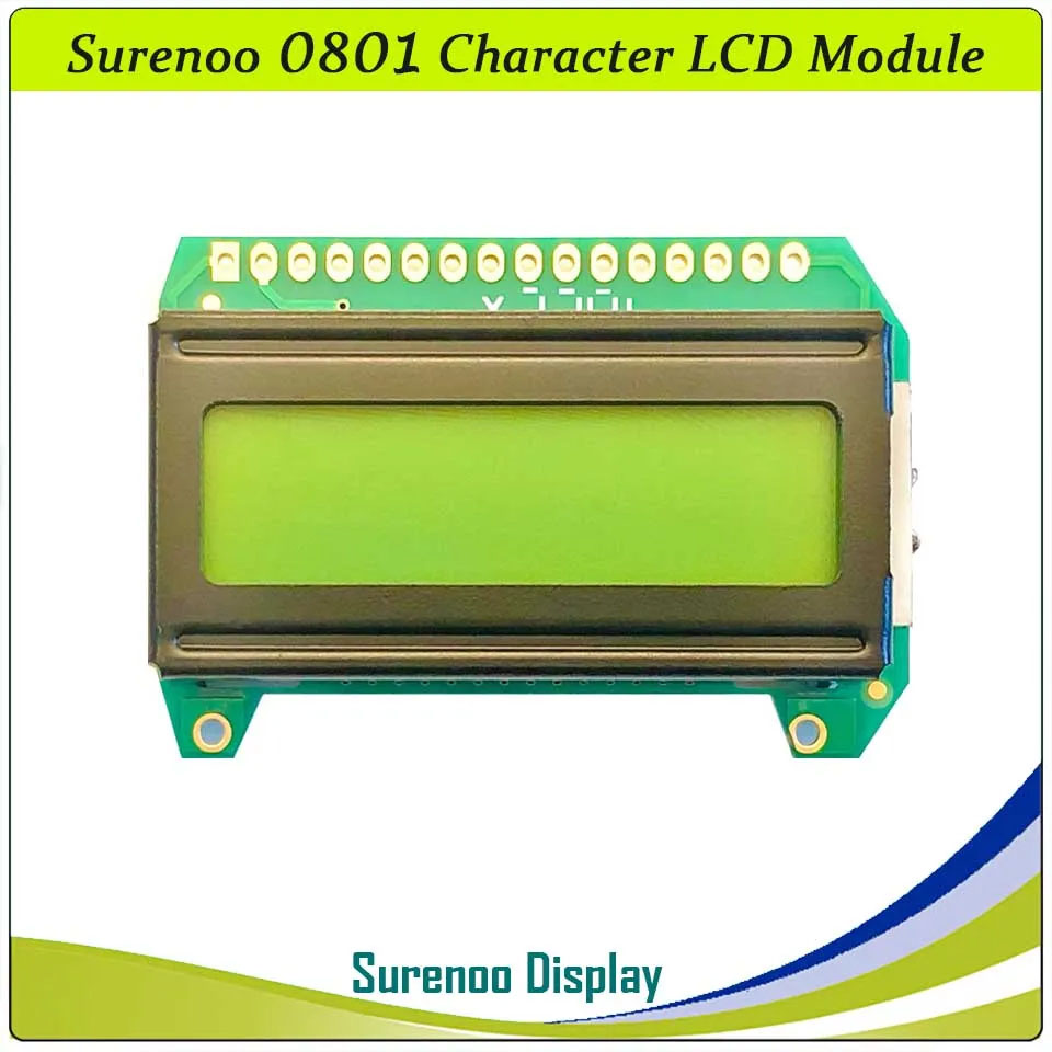 SLC0801D PCB=39.80X27.50MM 0801 8*1 Surenoo Character LCD Module Display Screen Panel 6800 4-bit 8-bit Parallel Serial IIC I2C AIP31066 SPLC780D ST7066 Controller STN Yellow Green LED Backlight