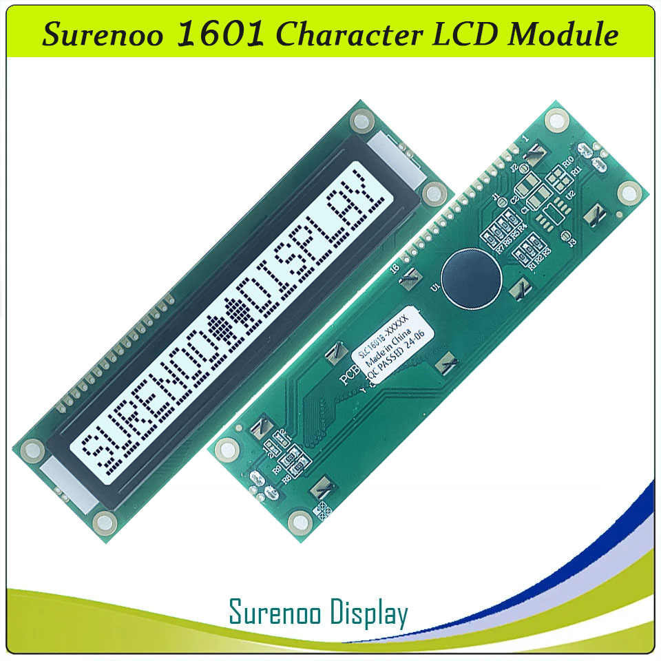 SLC1601B PCB=122.00X33.00MM 1601 16*1 Surenoo Larger Larger Big Character LCD Module Display Screen Panel 6800 4-bit 8-bit Parallel Serial IIC I2C AIP31066 SPLC780D ST7066 PCF8574 Controller STN Yellow Green STN Blue LED Backlight