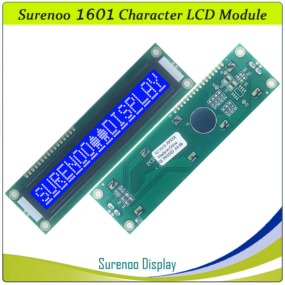 SLC1601B PCB=122.00X33.00MM 1601 16*1 Surenoo Larger Larger Big Character LCD Module Display Screen Panel 6800 4-bit 8-bit Parallel Serial IIC I2C AIP31066 SPLC780D ST7066 PCF8574 Controller STN Yellow Green STN Blue LED Backlight