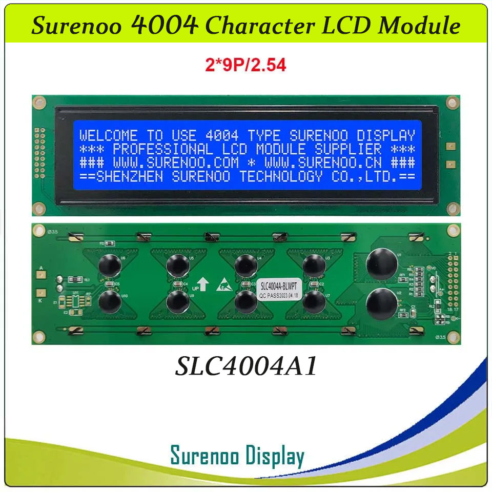 SLC4004A Outline=190.00X54.00MM 4004 40*4 Surenoo Character LCD Module Display Screen Panel 6800 4/8-bit Parallel Serial IIC I2C LCD2USB USB2LCD AIP31066 SPLC780D ST7066 Controller STN Yellow Green Blue Negative LED Backlight for LCD Smartie AIDA64