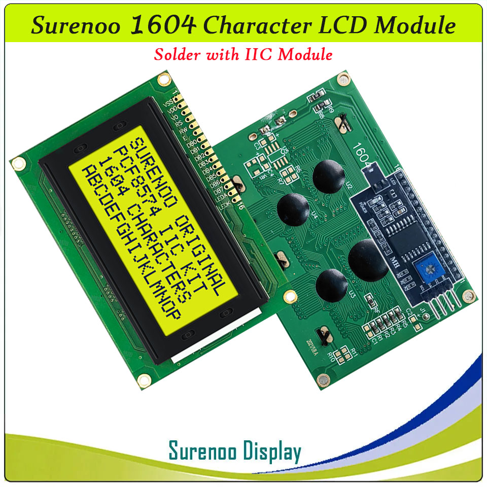 SLC1604A PCB=87.00X60.00MM 1604 16*4 Surenoo Character LCD Module Display Screen Panel 6800 4-bit 8-bit Parallel Serial IIC I2C AIP31066 SPLC780D ST7066 PCF8574 Controller STN Yellow Green STN Blue Negative LED Backlight USB2LCD LCD Smartie AIDA64