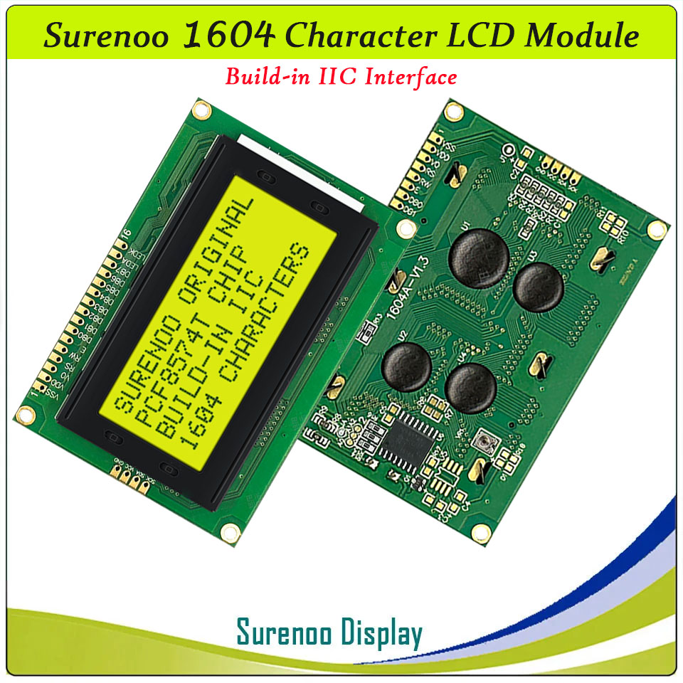 SLC1604B PCB=87.00X60.00MM 1604 16*4 Surenoo Character LCD Module Display Screen Panel 6800 4-bit 8-bit Parallel Serial IIC I2C AIP31066 SPLC780D ST7066 PCF8574 Controller STN Yellow Green STN Blue Negative LED Backlight