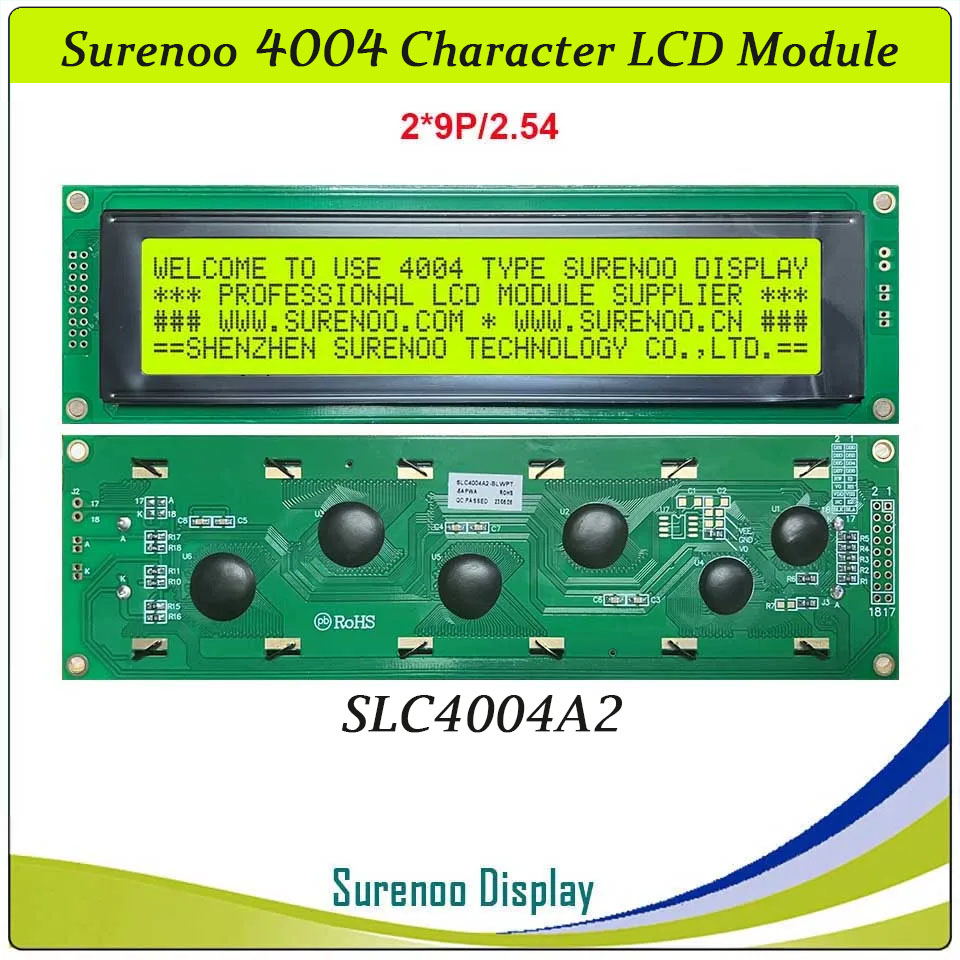 SLC4004A Outline=190.00X54.00MM 4004 40*4 Surenoo Character LCD Module Display Screen Panel 6800 4/8-bit Parallel Serial IIC I2C LCD2USB USB2LCD AIP31066 SPLC780D ST7066 Controller STN Yellow Green Blue Negative LED Backlight for LCD Smartie AIDA64