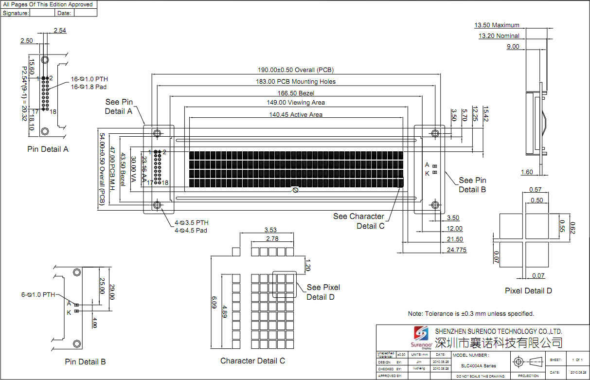 SLC4004A Outline=190.00X54.00MM 4004 40*4 Surenoo Character LCD Module Display Screen Panel 6800 4/8-bit Parallel Serial IIC I2C LCD2USB USB2LCD AIP31066 SPLC780D ST7066 Controller STN Yellow Green Blue Negative LED Backlight for LCD Smartie AIDA64