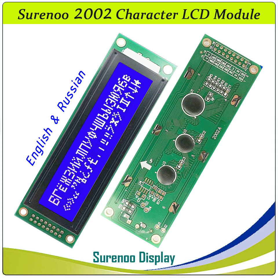 SLC2002A PCB=116.00X37.00MM 2002 20*2 Surenoo Character LCD Module Display Screen Panel 6800 4/8-bit Parallel Serial IIC I2C AIP31066 SPLC780D ST7066 PCF8574 Controller STN Yellow Green Blue FSTN Positive LED Backlight LCD2USB for LCD Smartie AIDA64