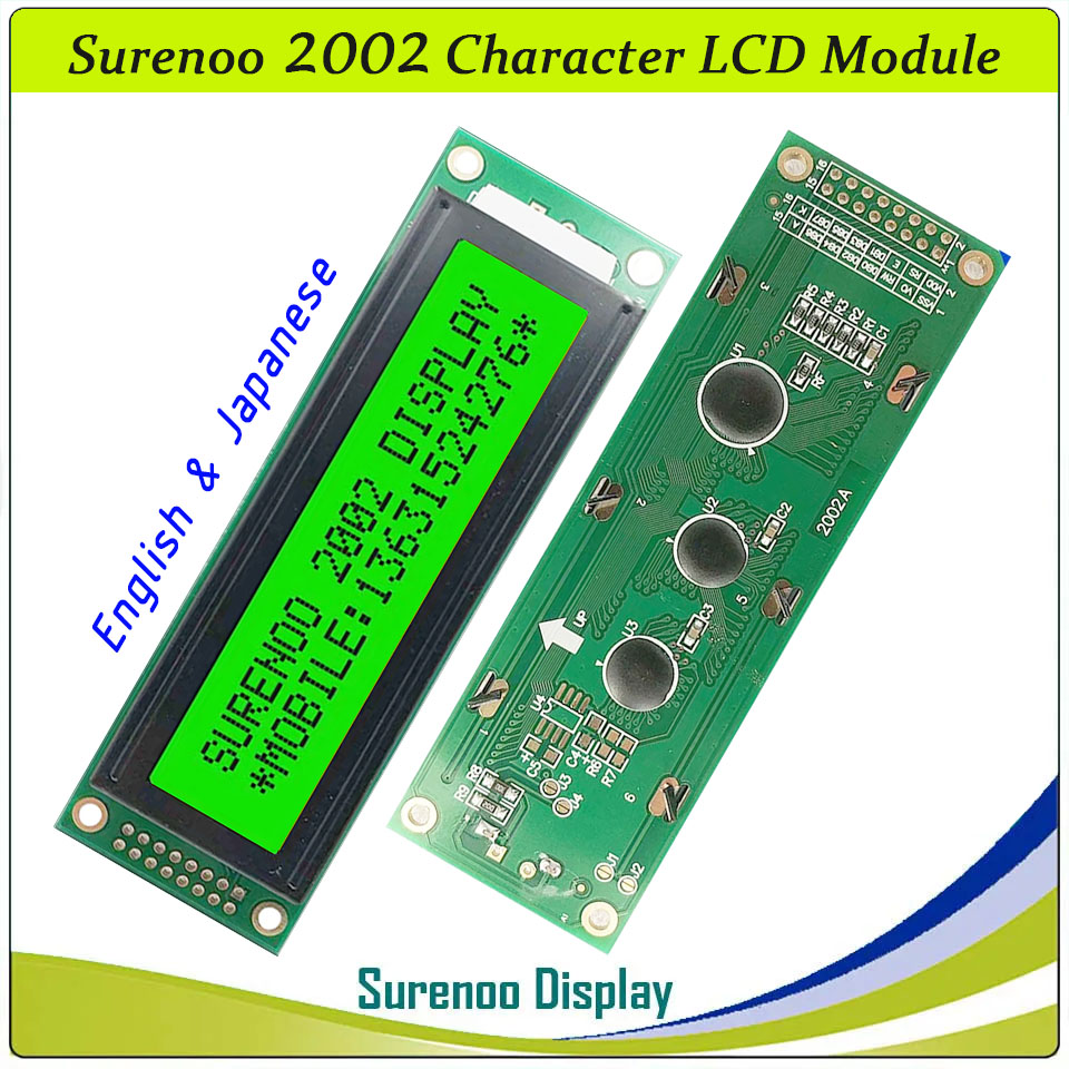 SLC2002A PCB=116.00X37.00MM 2002 20*2 Surenoo Character LCD Module Display Screen Panel 6800 4/8-bit Parallel Serial IIC I2C AIP31066 SPLC780D ST7066 PCF8574 Controller STN Yellow Green Blue FSTN Positive LED Backlight LCD2USB for LCD Smartie AIDA64