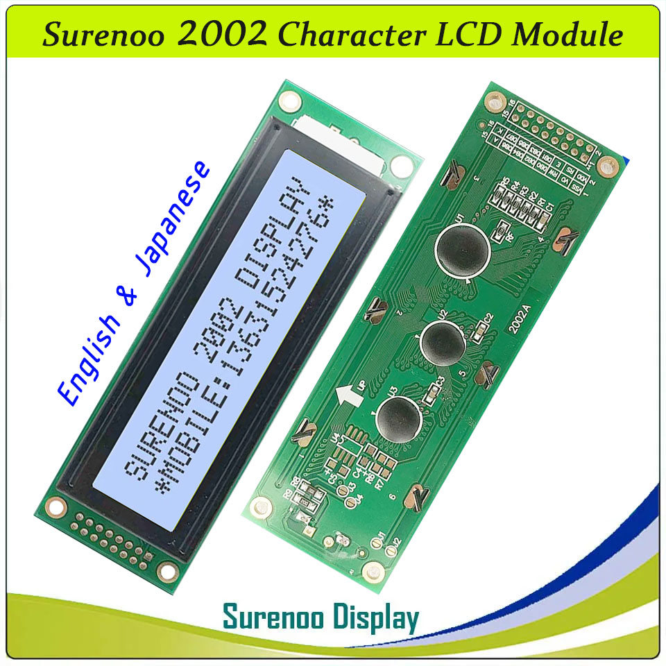 SLC2002A PCB=116.00X37.00MM 2002 20*2 Surenoo Character LCD Module Display Screen Panel 6800 4/8-bit Parallel Serial IIC I2C AIP31066 SPLC780D ST7066 PCF8574 Controller STN Yellow Green Blue FSTN Positive LED Backlight LCD2USB for LCD Smartie AIDA64