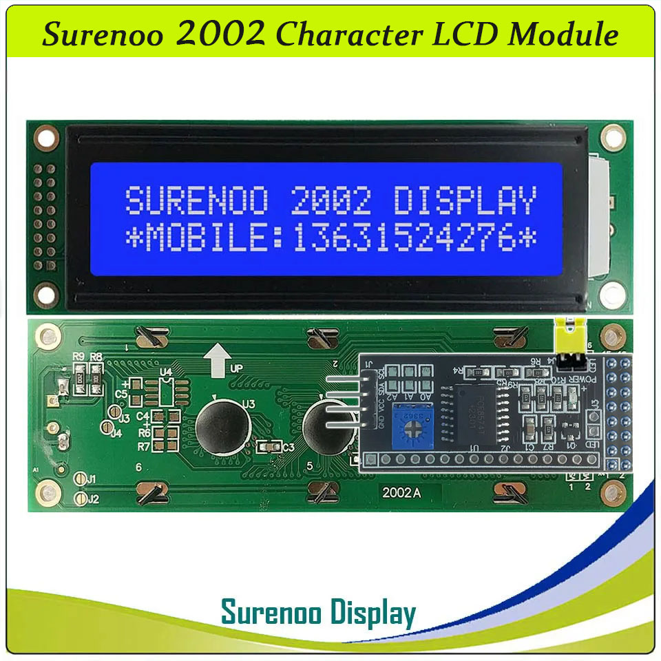 SLC2002A PCB=116.00X37.00MM 2002 20*2 Surenoo Character LCD Module Display Screen Panel 6800 4/8-bit Parallel Serial IIC I2C AIP31066 SPLC780D ST7066 PCF8574 Controller STN Yellow Green Blue FSTN Positive LED Backlight LCD2USB for LCD Smartie AIDA64