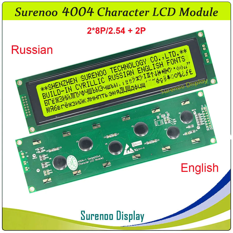 SLC4004B PCB=190.00X54.00MM 4004 40*4 Surenoo Character LCD Module Display Screen Panel 6800 4-bit 8-bit Parallel Serial IIC I2C AIP31066 SPLC780D ST7066 Controller STN Yellow Green STN Blue Negative FSTN Positive LED Backlight
