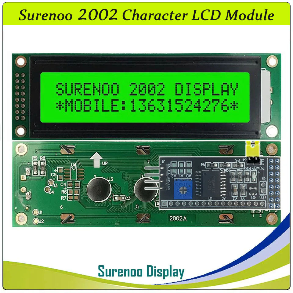SLC2002A PCB=116.00X37.00MM 2002 20*2 Surenoo Character LCD Module Display Screen Panel 6800 4/8-bit Parallel Serial IIC I2C AIP31066 SPLC780D ST7066 PCF8574 Controller STN Yellow Green Blue FSTN Positive LED Backlight LCD2USB for LCD Smartie AIDA64
