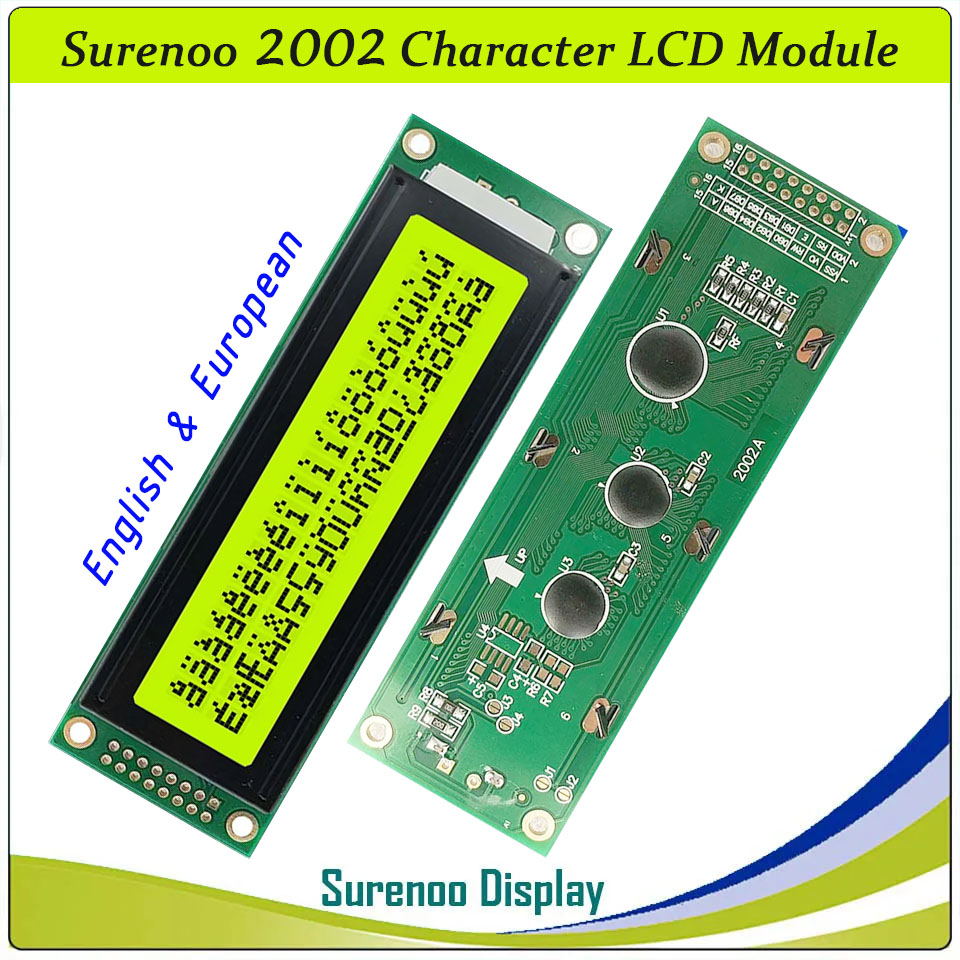 SLC2002A PCB=116.00X37.00MM 2002 20*2 Surenoo Character LCD Module Display Screen Panel 6800 4/8-bit Parallel Serial IIC I2C AIP31066 SPLC780D ST7066 PCF8574 Controller STN Yellow Green Blue FSTN Positive LED Backlight LCD2USB for LCD Smartie AIDA64