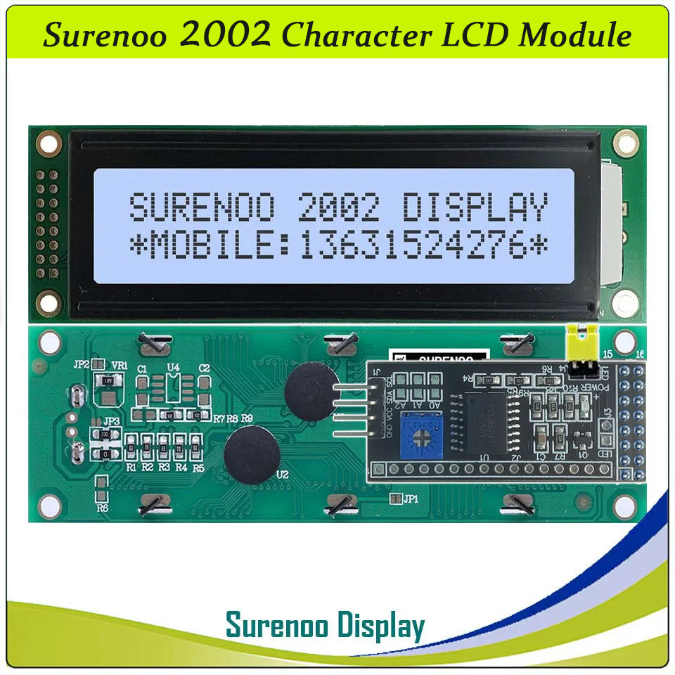 SLC2002A PCB=116.00X37.00MM 2002 20*2 Surenoo Character LCD Module Display Screen Panel 6800 4/8-bit Parallel Serial IIC I2C AIP31066 SPLC780D ST7066 PCF8574 Controller STN Yellow Green Blue FSTN Positive LED Backlight LCD2USB for LCD Smartie AIDA64