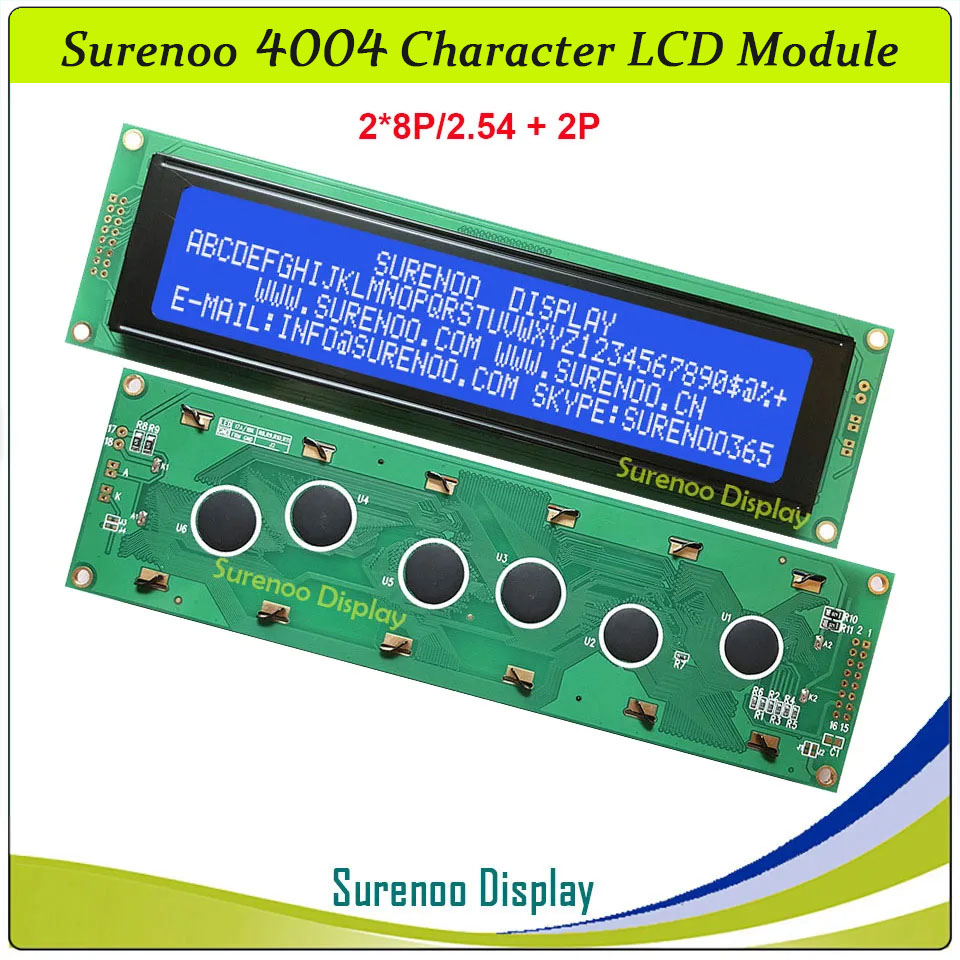 SLC4004B PCB=190.00X54.00MM 4004 40*4 Surenoo Character LCD Module Display Screen Panel 6800 4-bit 8-bit Parallel Serial IIC I2C AIP31066 SPLC780D ST7066 Controller STN Yellow Green STN Blue Negative FSTN Positive LED Backlight