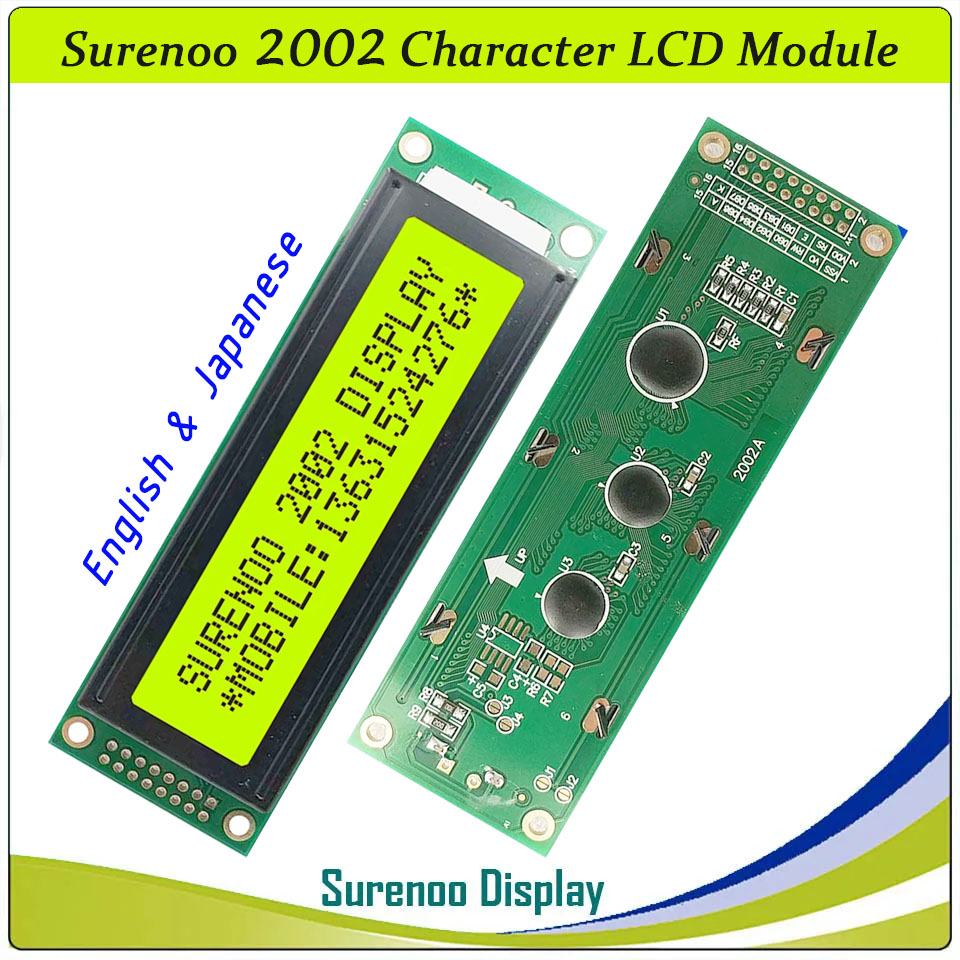 SLC2002A PCB=116.00X37.00MM 2002 20*2 Surenoo Character LCD Module Display Screen Panel 6800 4/8-bit Parallel Serial IIC I2C AIP31066 SPLC780D ST7066 PCF8574 Controller STN Yellow Green Blue FSTN Positive LED Backlight LCD2USB for LCD Smartie AIDA64
