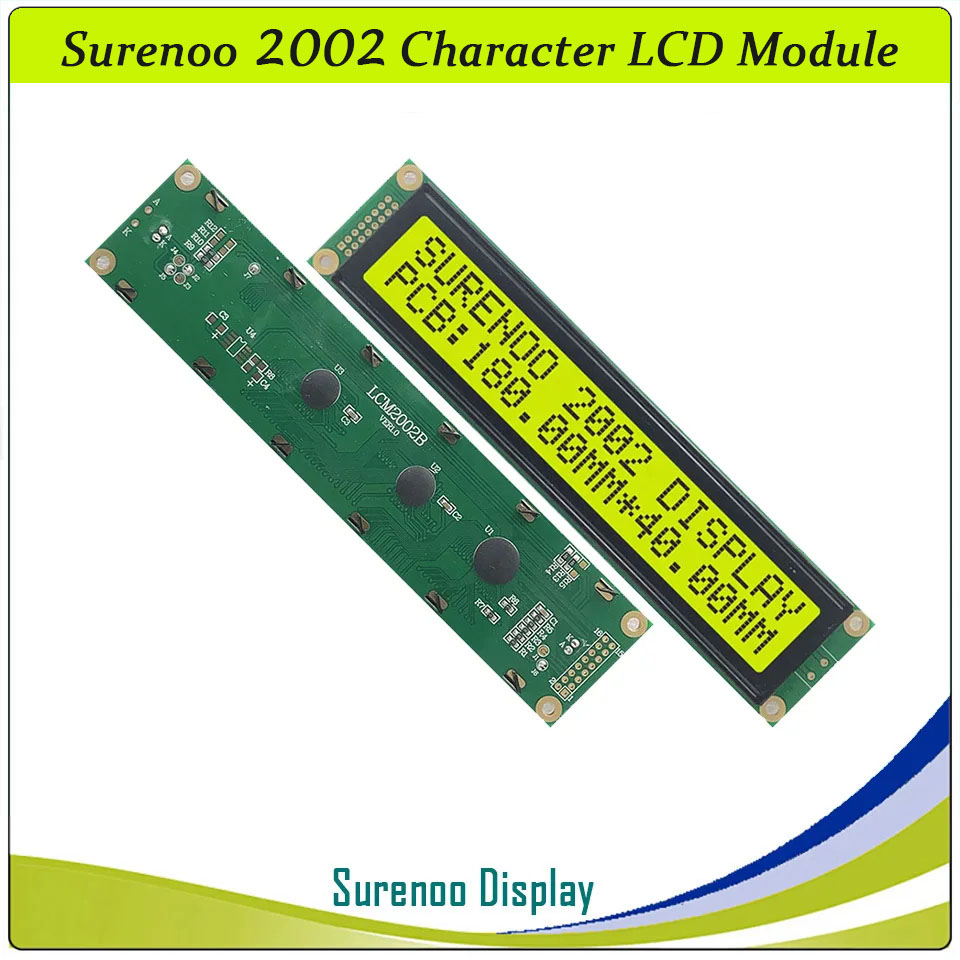 SLC2002B PCB=180.00X40.00MM 2002 20*2 Surenoo Larger Character LCD Module Display Screen Panel 6800 4-bit 8-bit Parallel Serial IIC I2C AIP31066 SPLC780D ST7066 PCF8574 Controller STN Yellow Green STN Blue LED Backlight