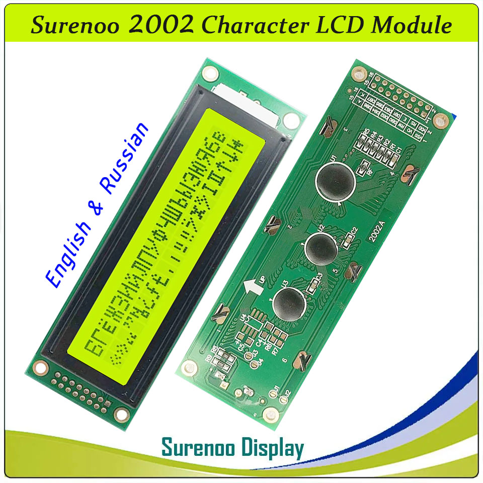 SLC2002A PCB=116.00X37.00MM 2002 20*2 Surenoo Character LCD Module Display Screen Panel 6800 4/8-bit Parallel Serial IIC I2C AIP31066 SPLC780D ST7066 PCF8574 Controller STN Yellow Green Blue FSTN Positive LED Backlight LCD2USB for LCD Smartie AIDA64
