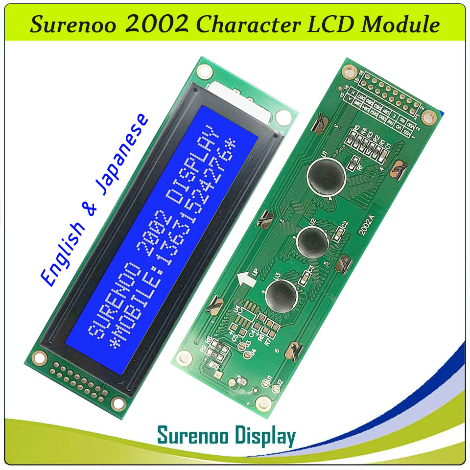 SLC2002A PCB=116.00X37.00MM 2002 20*2 Surenoo Character LCD Module Display Screen Panel 6800 4/8-bit Parallel Serial IIC I2C AIP31066 SPLC780D ST7066 PCF8574 Controller STN Yellow Green Blue FSTN Positive LED Backlight LCD2USB for LCD Smartie AIDA64