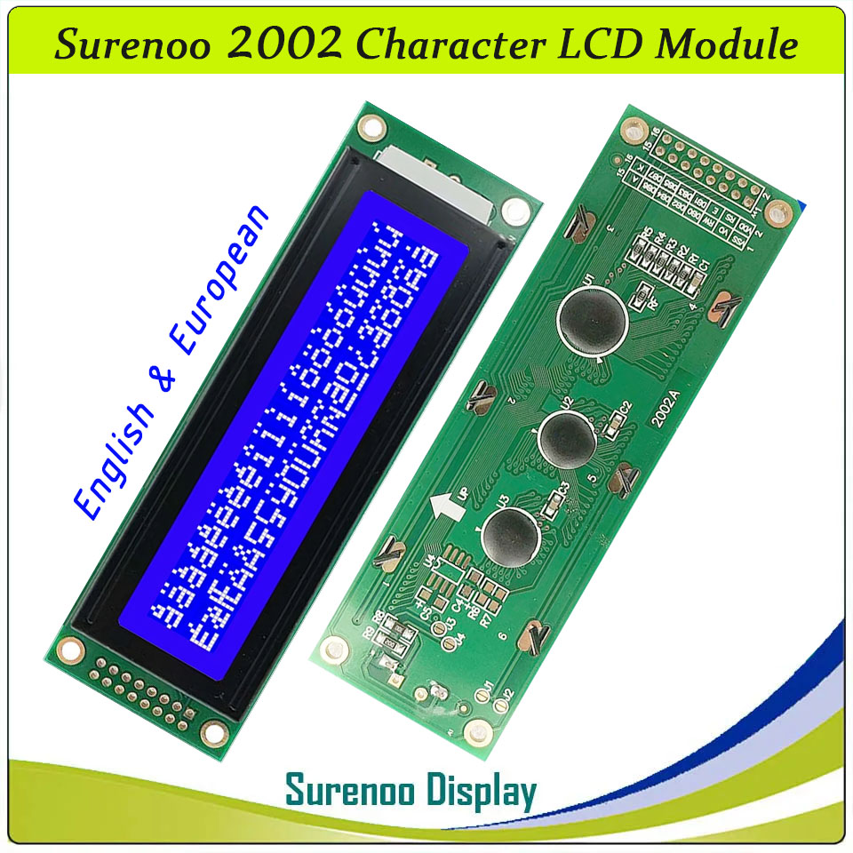 SLC2002A PCB=116.00X37.00MM 2002 20*2 Surenoo Character LCD Module Display Screen Panel 6800 4/8-bit Parallel Serial IIC I2C AIP31066 SPLC780D ST7066 PCF8574 Controller STN Yellow Green Blue FSTN Positive LED Backlight LCD2USB for LCD Smartie AIDA64