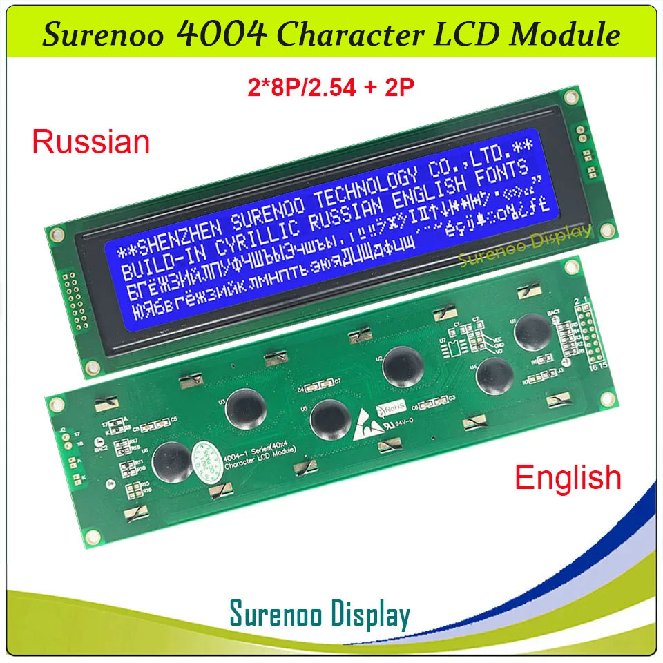 SLC4004B PCB=190.00X54.00MM 4004 40*4 Surenoo Character LCD Module Display Screen Panel 6800 4-bit 8-bit Parallel Serial IIC I2C AIP31066 SPLC780D ST7066 Controller STN Yellow Green STN Blue Negative FSTN Positive LED Backlight