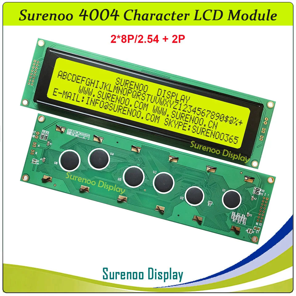 SLC4004B PCB=190.00X54.00MM 4004 40*4 Surenoo Character LCD Module Display Screen Panel 6800 4-bit 8-bit Parallel Serial IIC I2C AIP31066 SPLC780D ST7066 Controller STN Yellow Green STN Blue Negative FSTN Positive LED Backlight