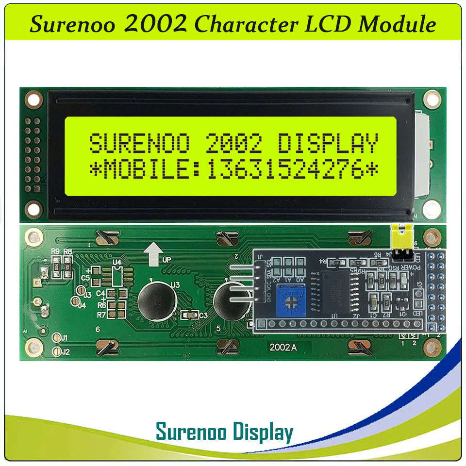 SLC2002A PCB=116.00X37.00MM 2002 20*2 Surenoo Character LCD Module Display Screen Panel 6800 4/8-bit Parallel Serial IIC I2C AIP31066 SPLC780D ST7066 PCF8574 Controller STN Yellow Green Blue FSTN Positive LED Backlight LCD2USB for LCD Smartie AIDA64
