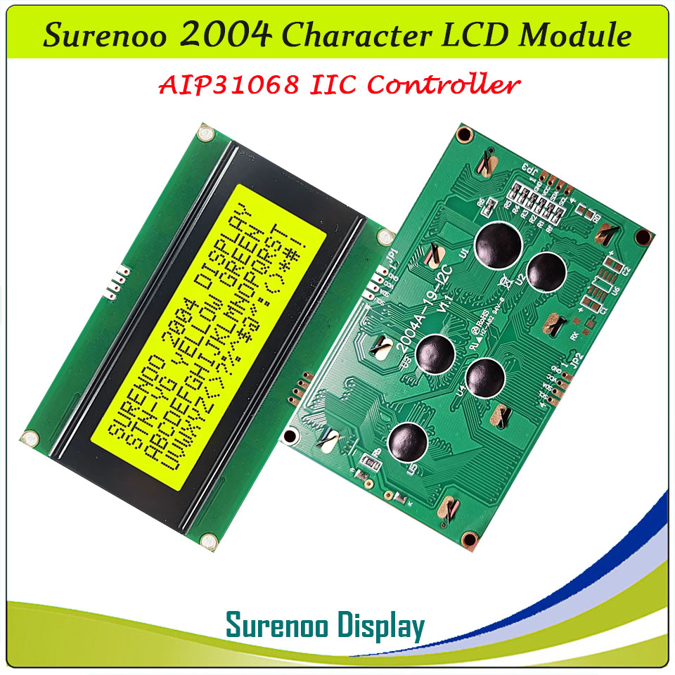 SLC2004A2 PCB=98.00X60.00MM 2004 20*4 Surenoo Character LCD Module Display Screen Panel Integrated Serial IIC I2C AIP31068 Controller STN Yellow Green STN Blue FSTN Positive LED Backlight for Arduino UNO Nano Mega2560